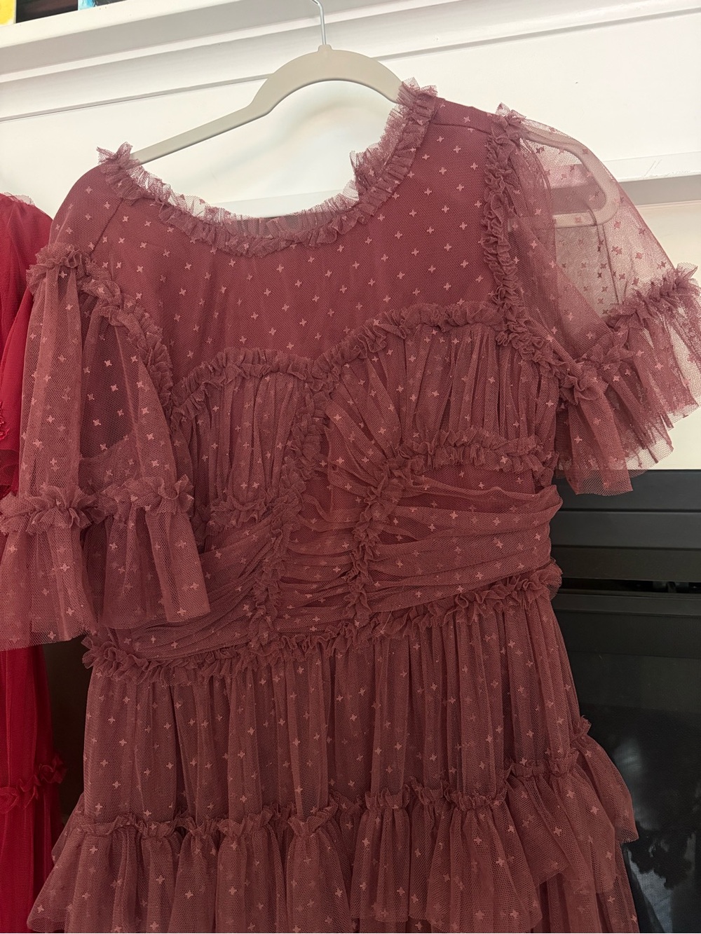 Ivy City Co Red Tiered Tulle Dress with Embellished Bodice - Picture 4 of 8
